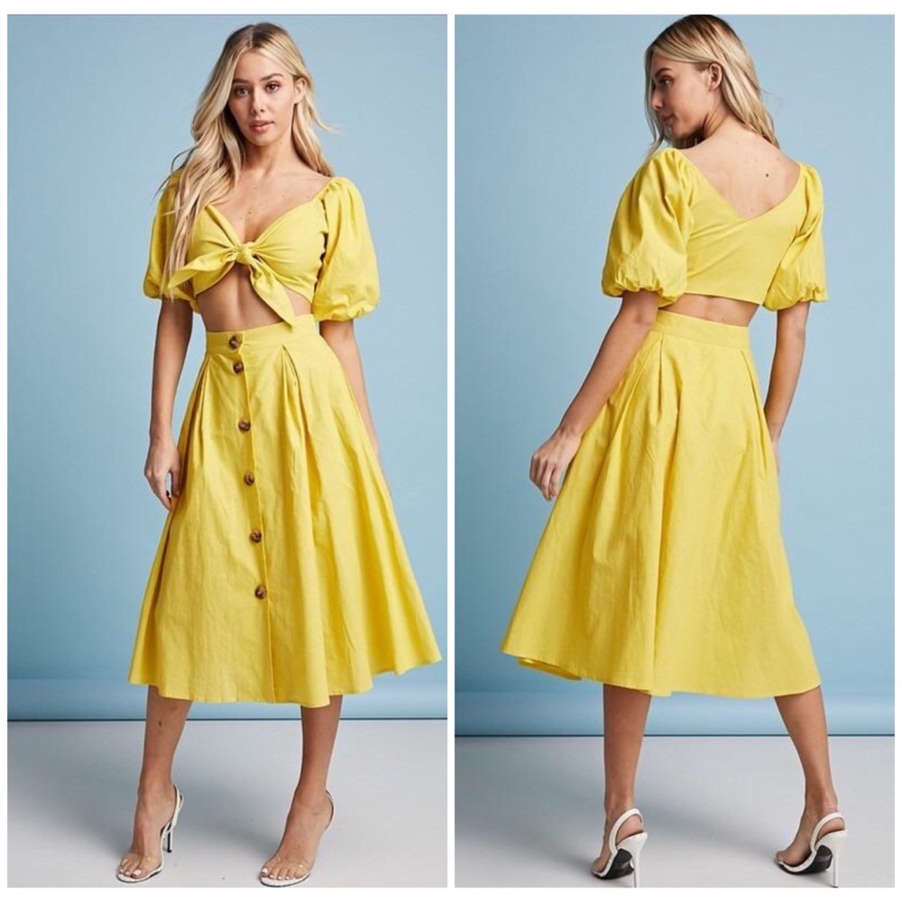 Hello Sunshine Yellow Crop Top with Skirt Set